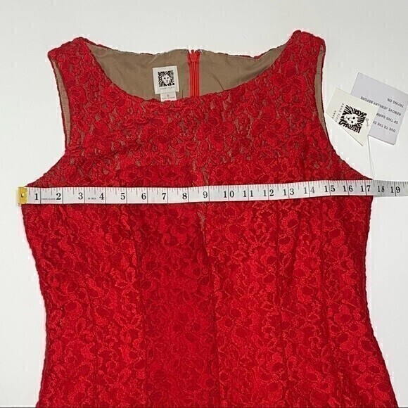 Anne Klein NWT Lipstick Red All Over Lace Lined Sleeveless Dress Size 6 Zip Up - Picture 3 of 11